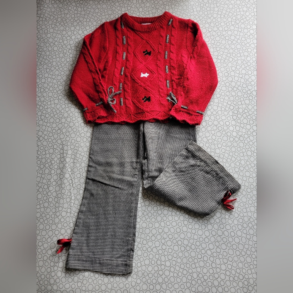 Darling 2 piece girls sweater and pant outfit.
